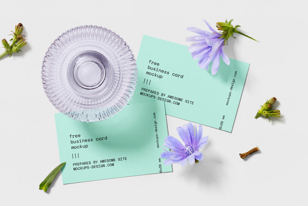 Business card with flowers mockup